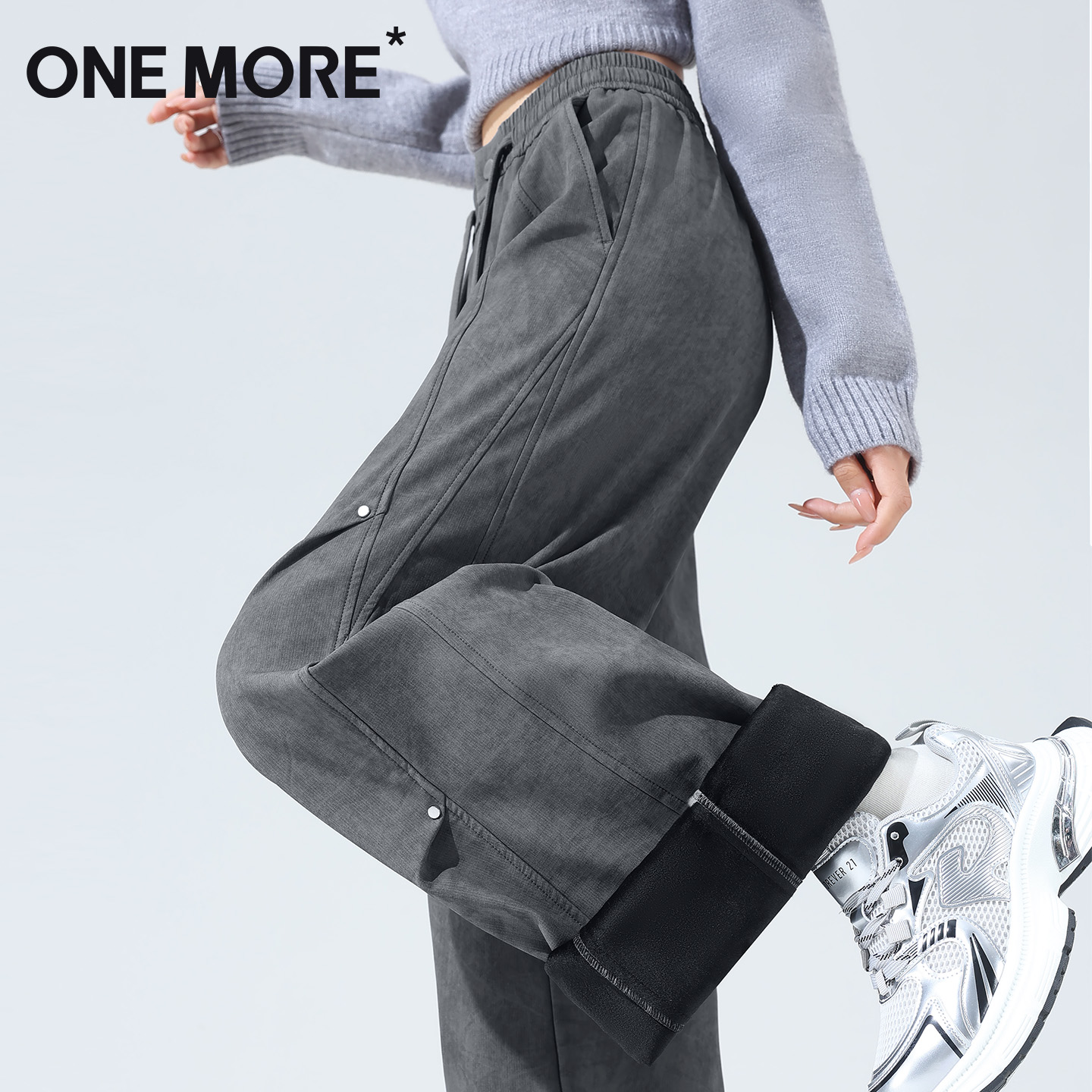 onemore工装裤子女款加绒弯刀裤