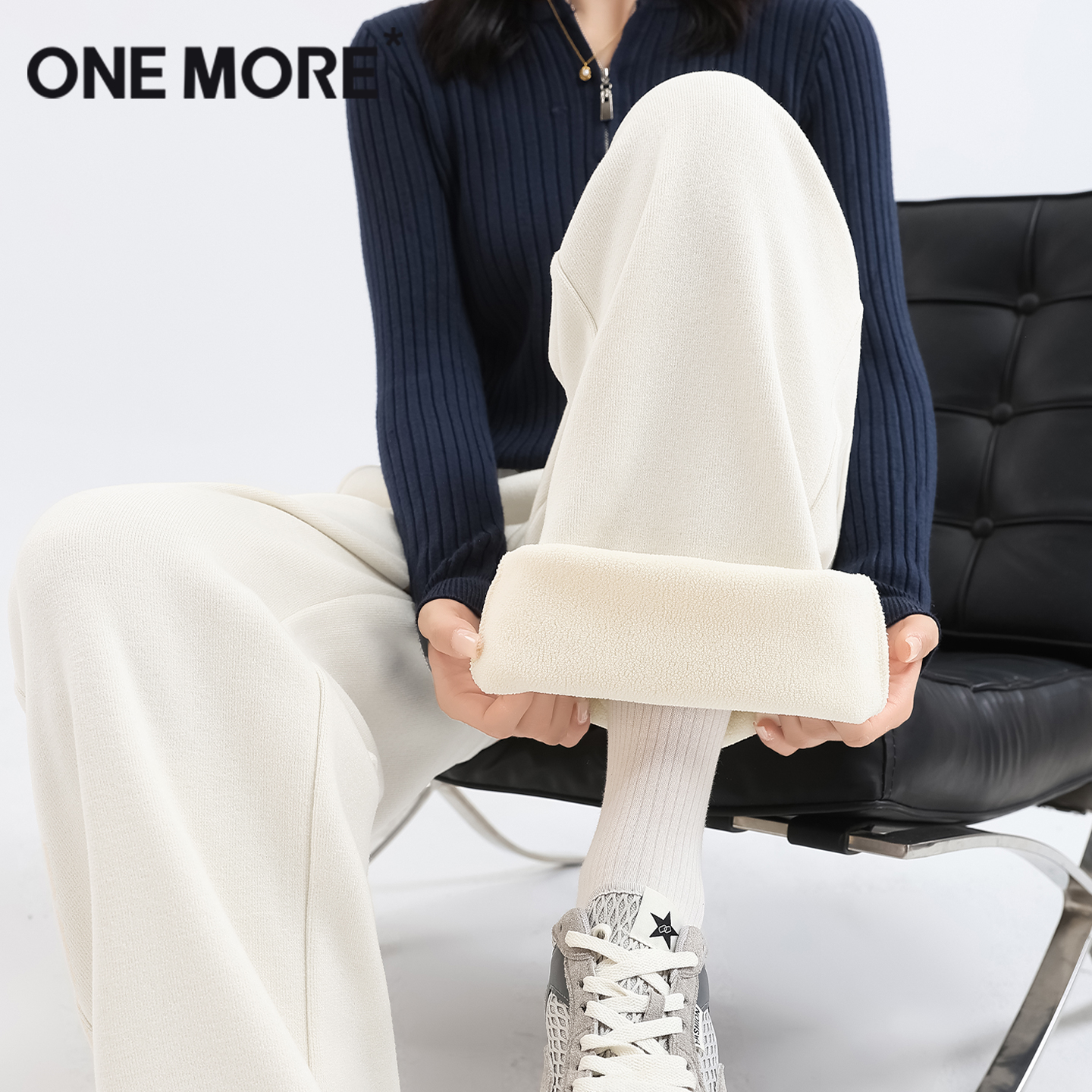 onemore加绒工装卫裤女显瘦直筒