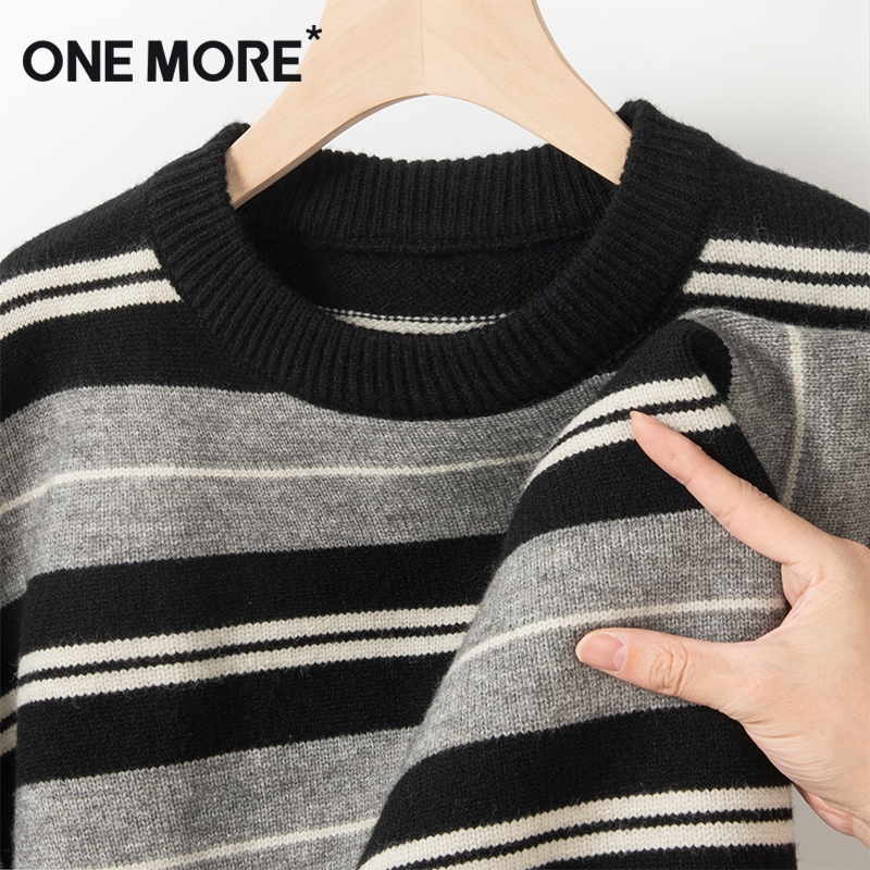 条纹毛衣女撞色圆领针织上衣