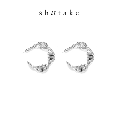 Shiitake 时髦精金属风旋转缠绕不规则C形耳圈耳钉