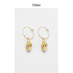 Shiitake诗塔克设计师品牌金银色海螺耳环