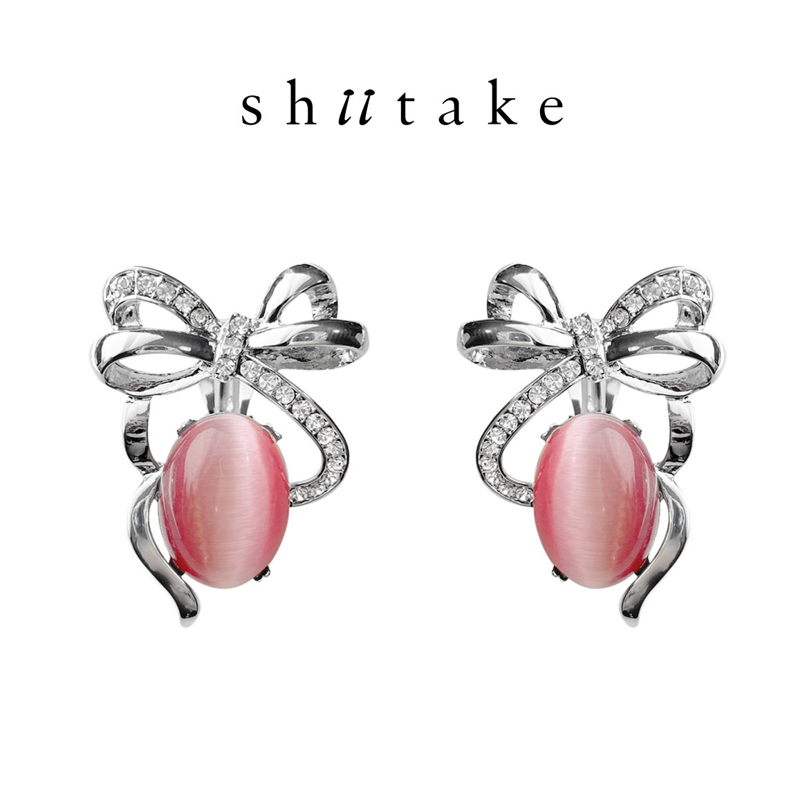 shiitake【周洁琼同款】小众设计感高级粉色猫眼石戒指耳钉耳夹