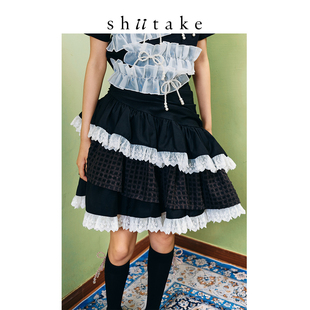 饰蛋糕黑色半裙蛋糕裙甜美 Shiitake诗塔克设计师品牌蕾丝装