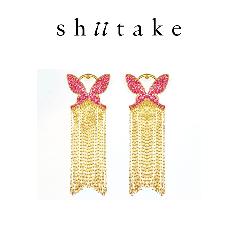 金色蝴蝶形满钻流苏耳饰