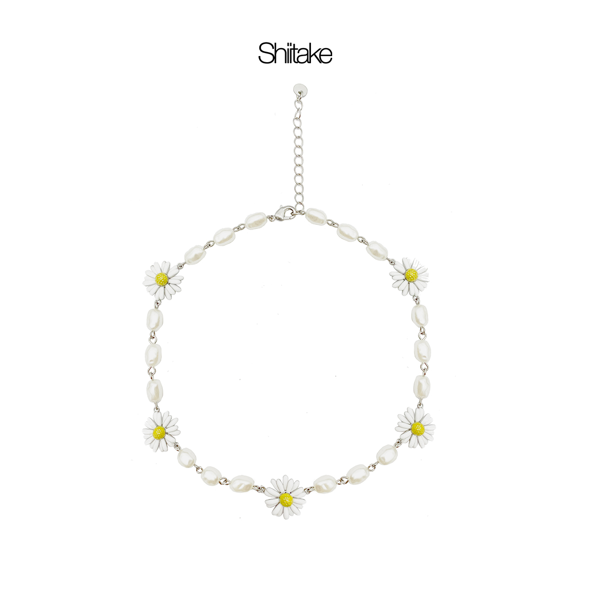 Shiitake 诗塔克设计师品牌白色滴釉雏菊珍珠项链