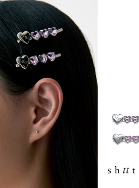 Shiitake诗塔克设计师品牌True Love紫色爱心一字夹发卡