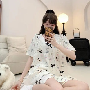 新款 套装 睡衣女夏季 云朵棉短袖 250斤可穿家居服 韩版 宽松大码
