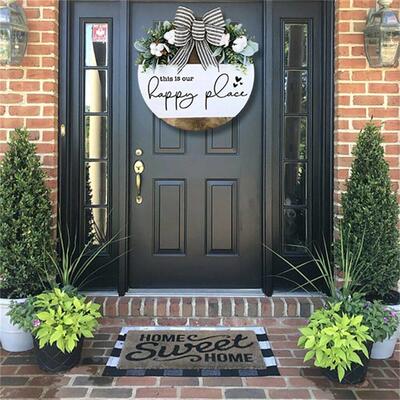 Welcome Hanging Home Decor Wreath Front Door Happy Place Hol