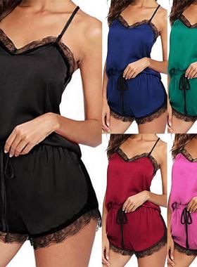 Solid lace edging pajamas for women 纯色蕾丝花边吊带睡衣女