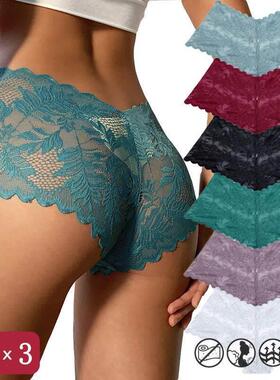 3PCS Women Sexy Lace Panties Floral Perspective Uderwear Sol