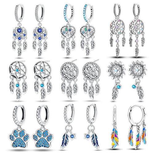Real 925 Sterling Silver Dream Catcher Earrings For Women Ex