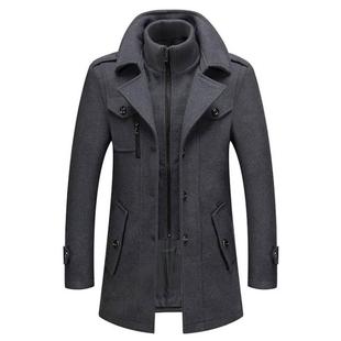 Men Woolen Overcoat Double Collar Casual Trench Coat Male