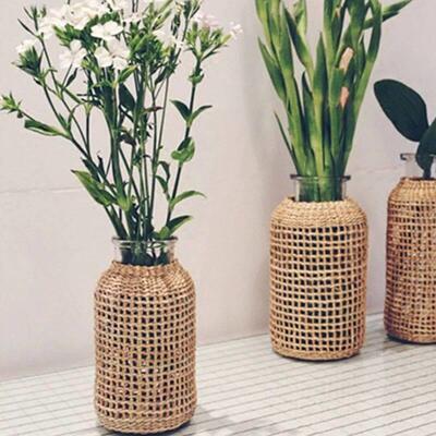 Rattan Vase Household Flower Home Decor Tabletop Dried Flowe