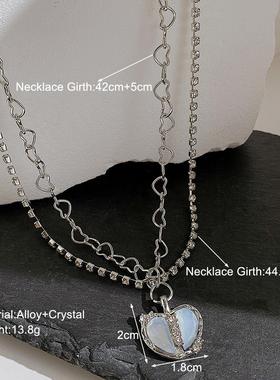 Ins Peach heart necklace women 桃心项链分裂爱心微镶锆石项链