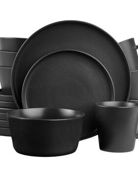 16pc Black Dishes Dinnerware Tableware Plate Mug Bowls Cups