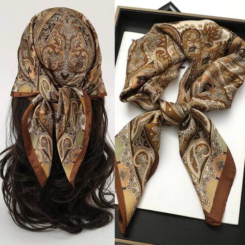 Bohemian Style Print Brand Silk Square Scarf Women Satin Sha