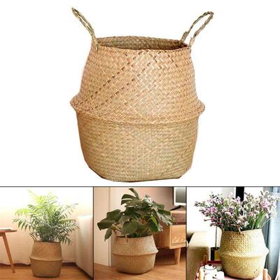 Hanging Flower Pot Seagrass Balcony Basket Rattan Plant