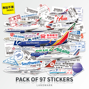 潮牌航空行李旅行拉杆箱贴画潮牌个性防水箱子冰箱贴纸吉他