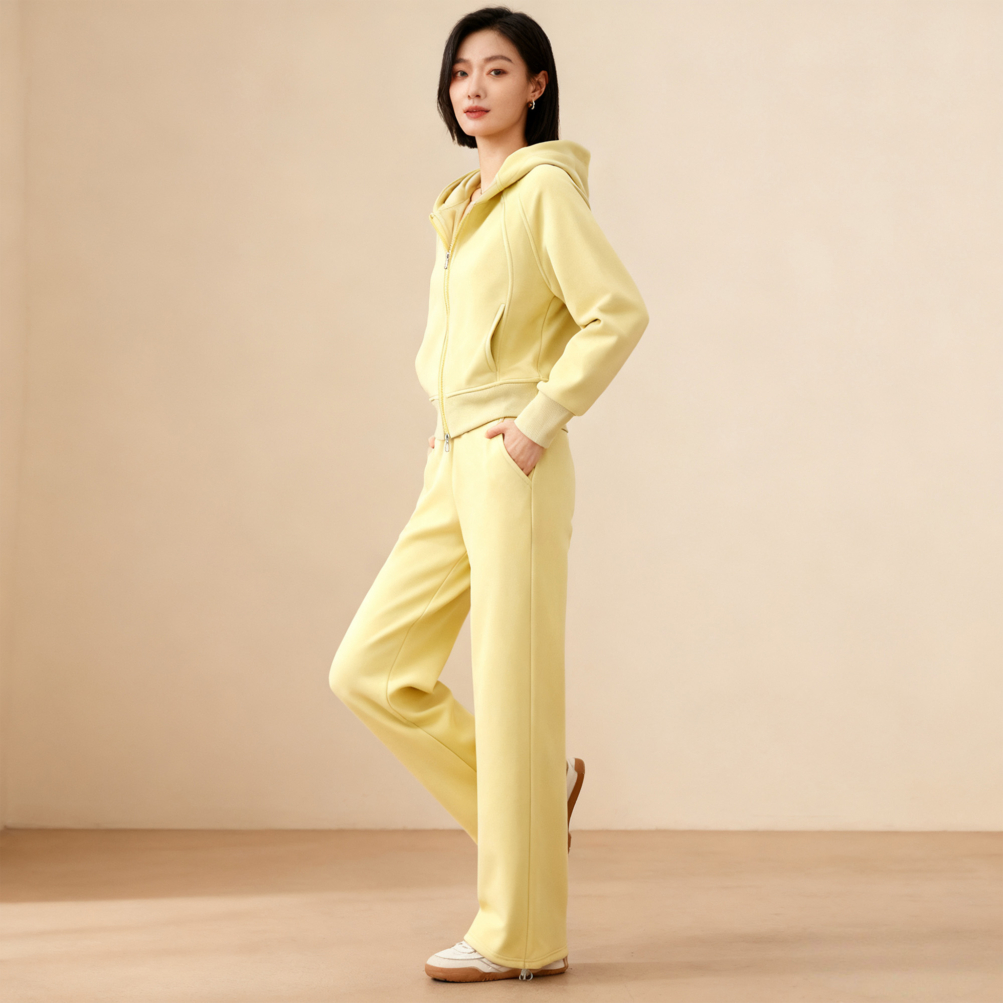 棉卫衣显瘦两件套女士连帽套装