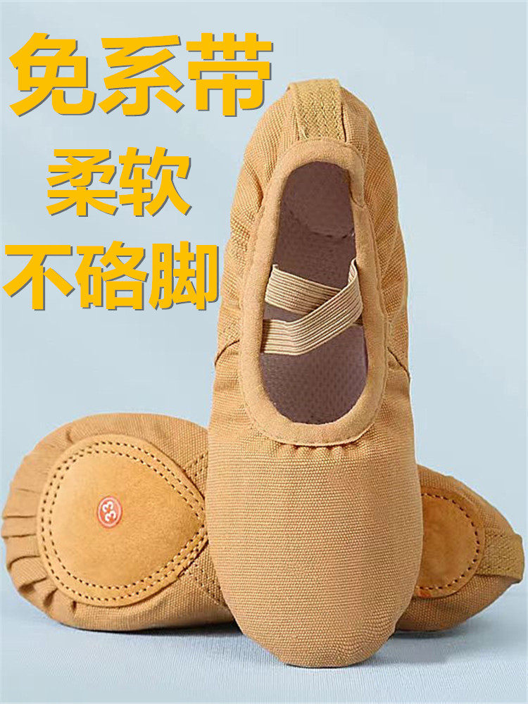 猫爪鞋帆布舒适女舞蹈鞋免系带
