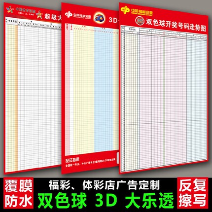 福彩体彩彩票店投注广告定制双色球3D快3大乐透七乐彩走势图表格