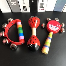 儿童手摇铃铛玩具 木制串铃鼓 早教乐器套装玩具组合婴儿拨浪鼓