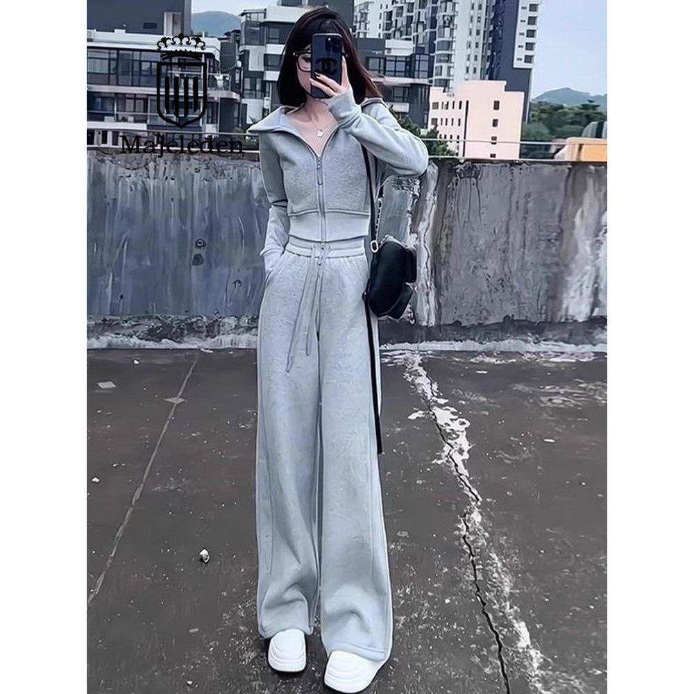 正品2026春新款休闲运动套装高级感开衫显瘦连帽卫衣高腰裤两件套