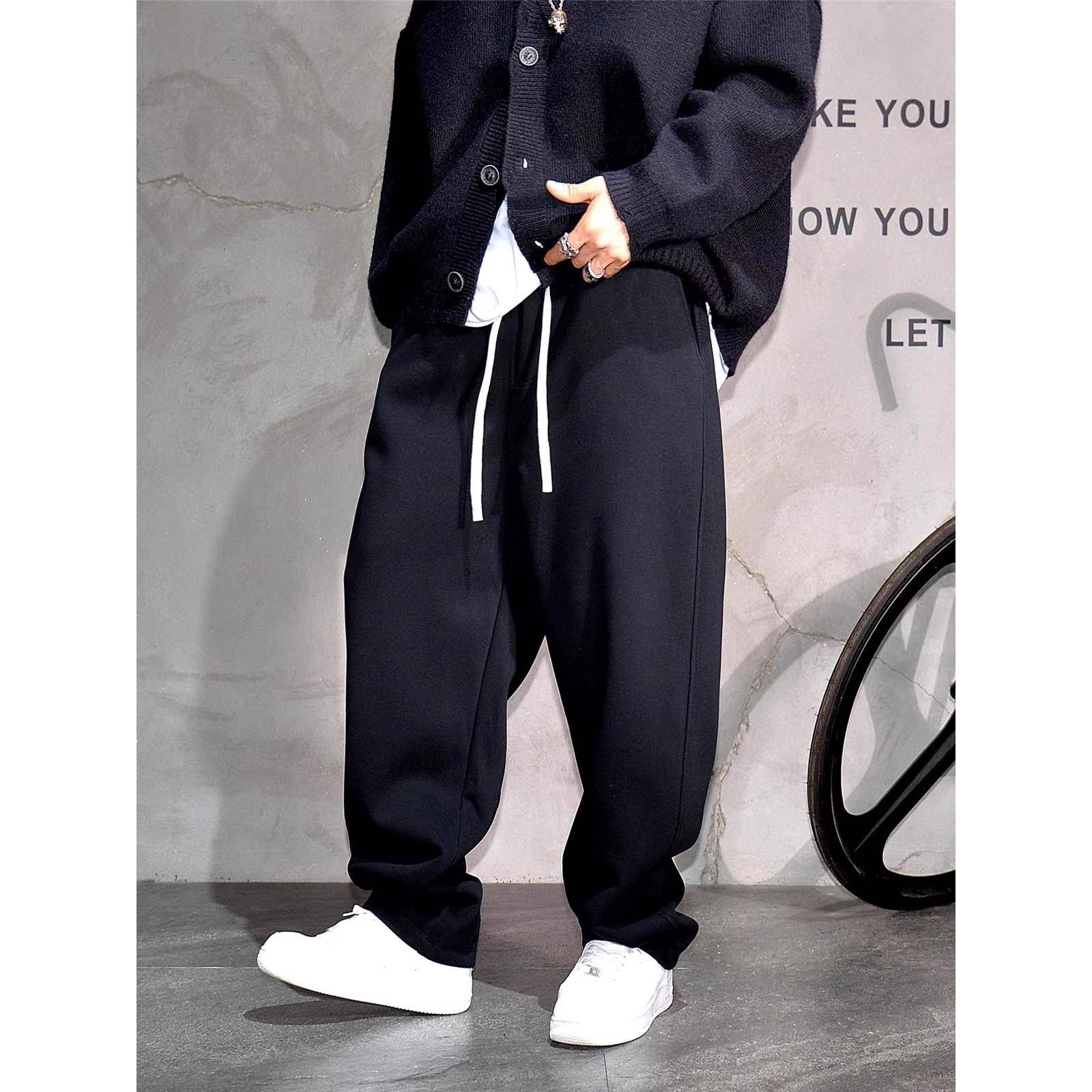 GM新潮 潮牌直筒针织卫裤男士秋冬加绒加厚简约宽松垂坠感弯刀裤