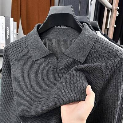 MAROLIO~高端纯棉男士针织衫毛衣秋季休闲海鸥领打底衫长袖POLO衫