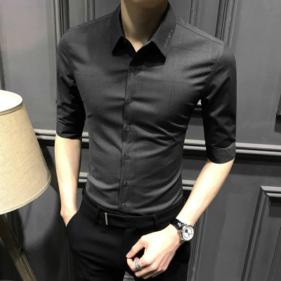 潮牌夏季2025新款衬衫男短袖高级七分男装士中袖衬衣修身休闲商务