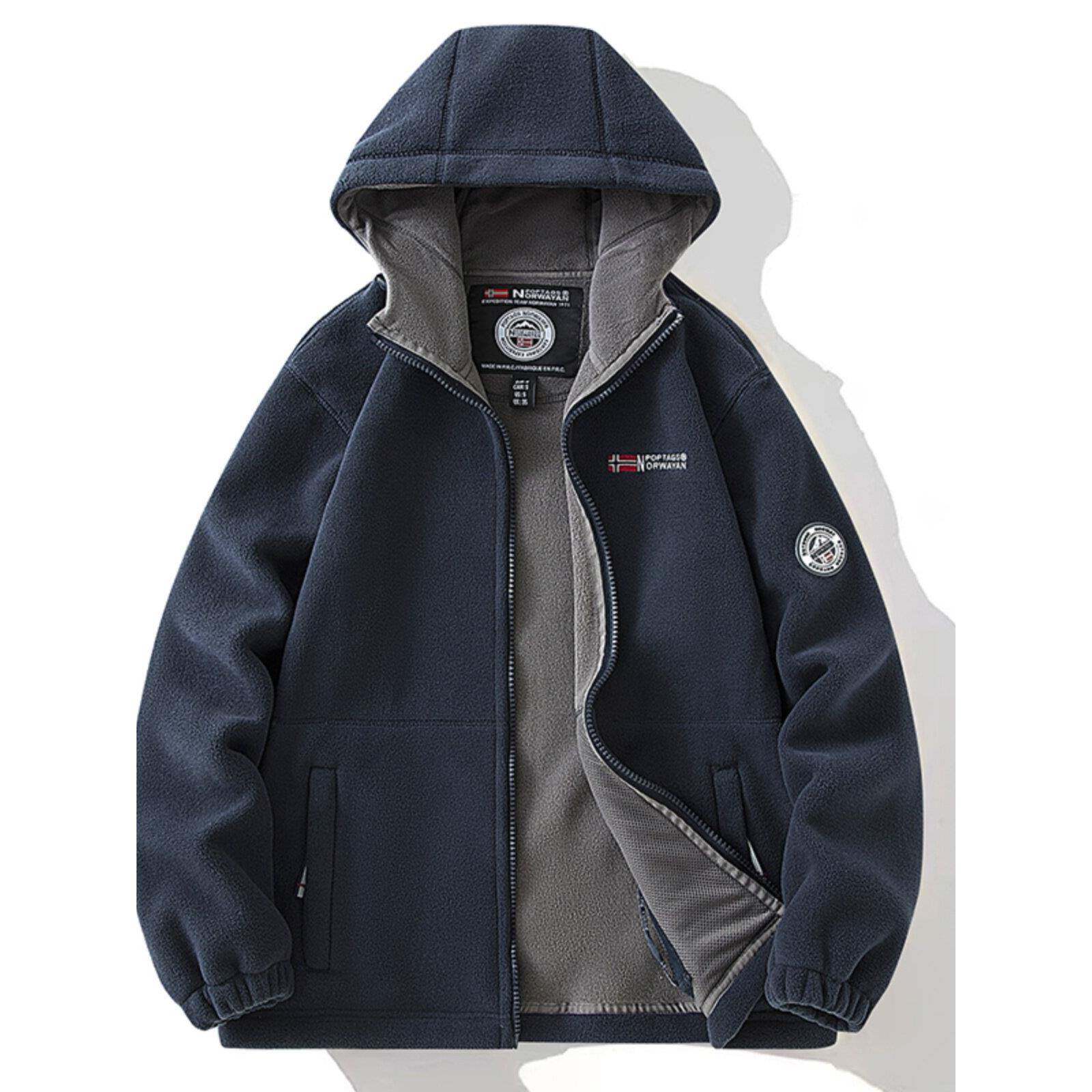 MAROLIO~双面摇粒绒外套男秋冬季加厚连帽抓绒衣宽松大码加绒卫衣