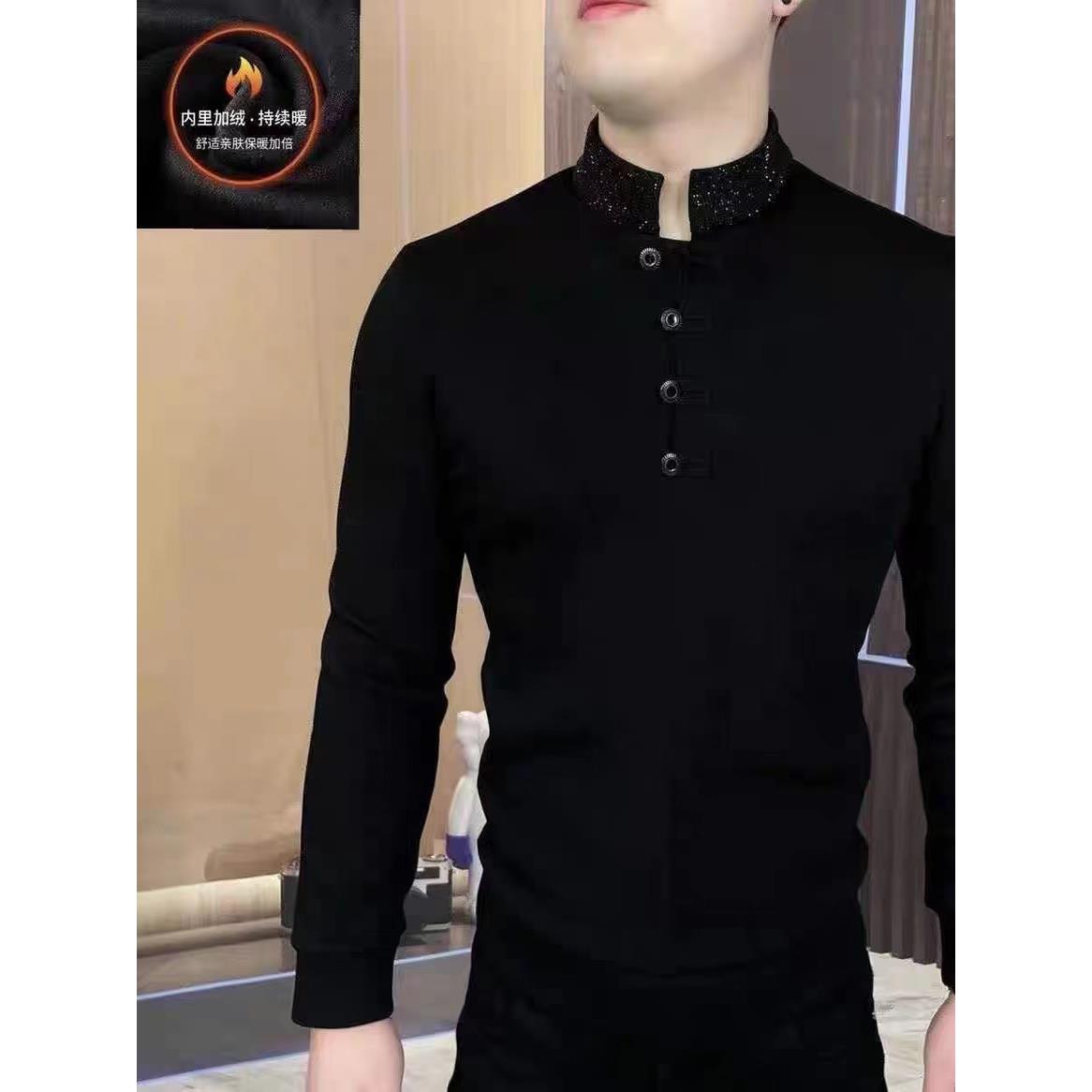 高端轻奢2025秋冬季保暖男士新中国风卫衣时尚休闲潮流修身小立领
