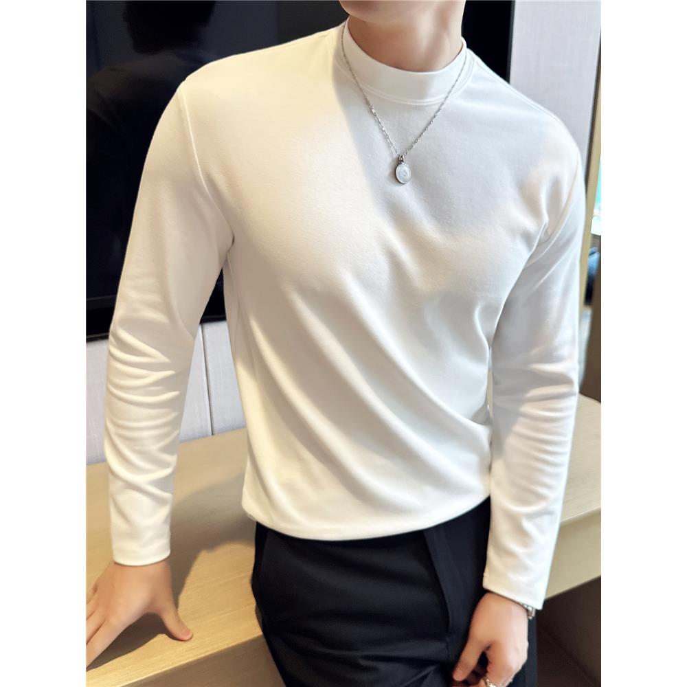 秋冬季潮流半高领纯棉卫衣男修身中领打底衫休闲西服内搭长袖T恤