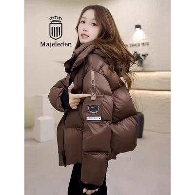 正品2025年冬鞠婧祎同款泡芙咖色短款羽绒服女洋气加厚面包服外套