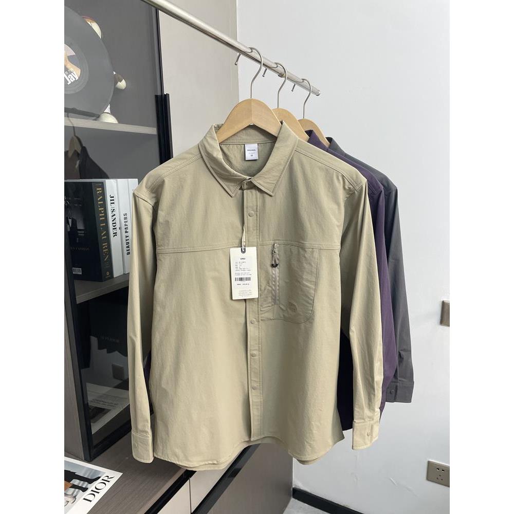 Mostarsea~户外休闲宽松翻领衬衫男春秋小方格肌理工装长袖外套潮