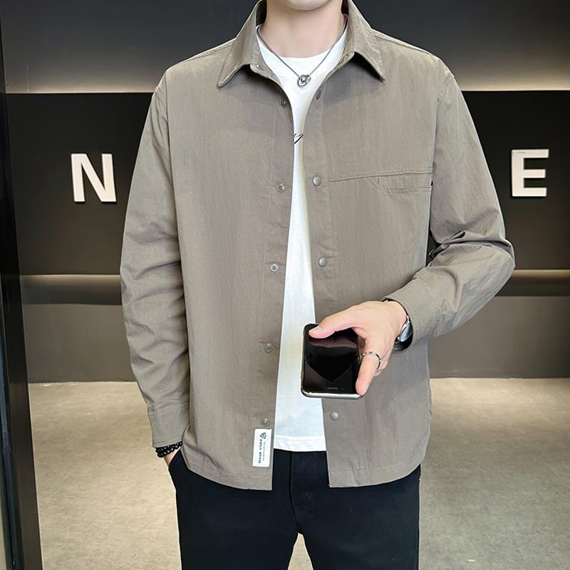 高端轻奢2025新款秋季长袖衬衫男款翻领潮牌春秋装薄款休闲外套