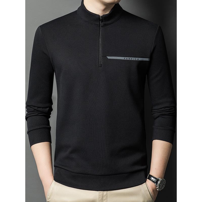 高端轻奢半高领卫衣男双面德绒长袖t恤拉炼立领保暖磨毛春装上衣