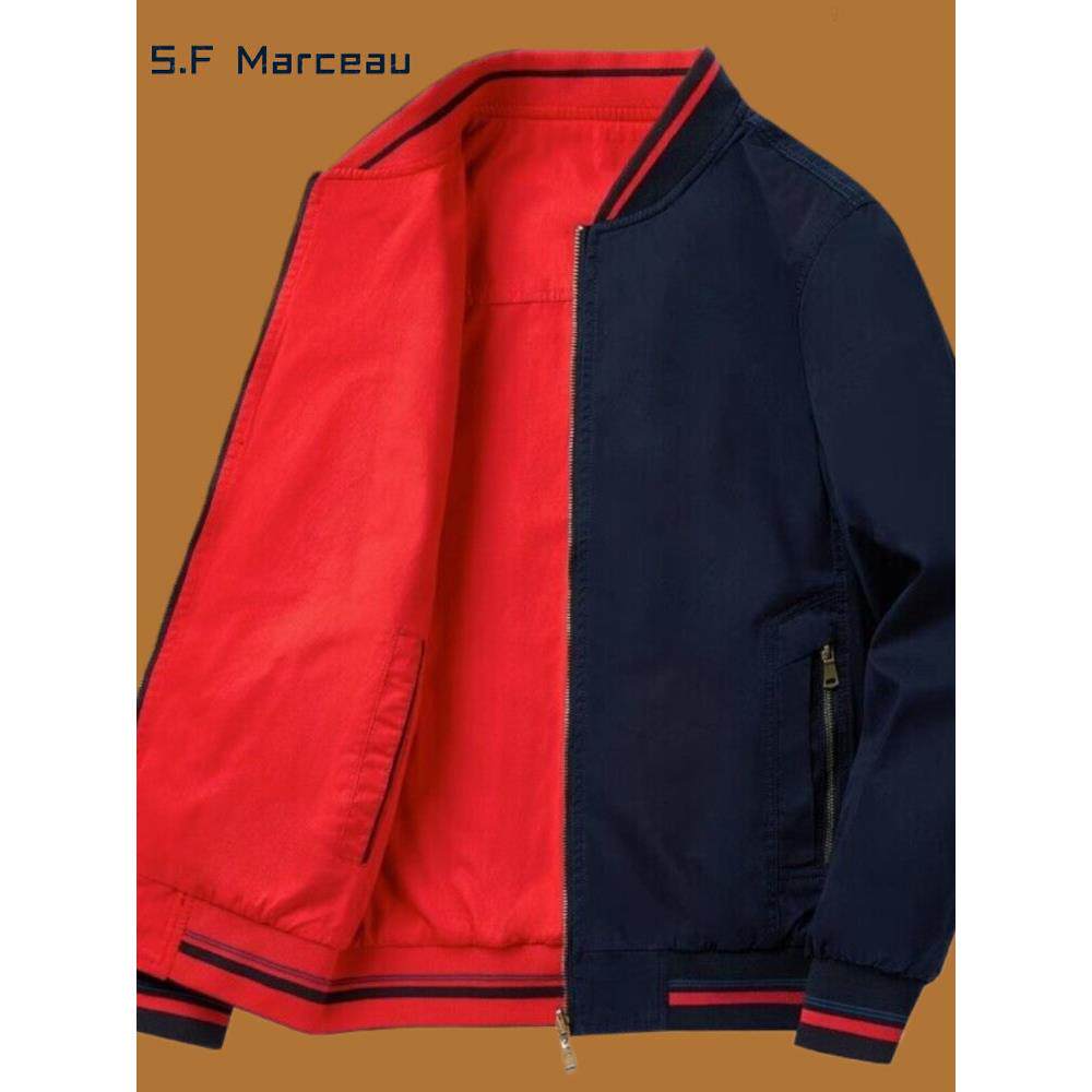 纯棉双面夹克衫男子棒球领春秋新款中年爸爸夹克衫宽松大码夹克衫