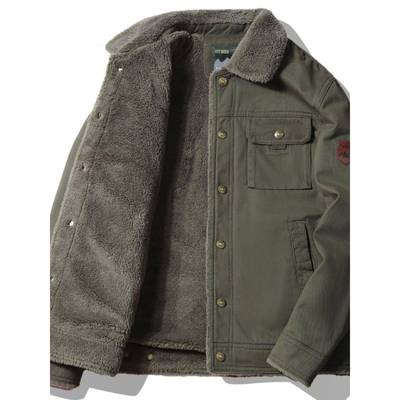 羊羔绒外套男士秋冬季大码翻领工装中年爸爸棉衣加绒加厚棉服夹克