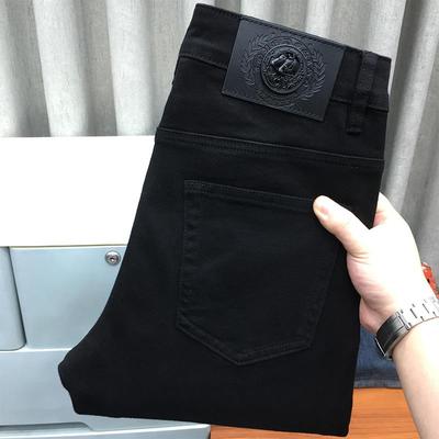 高端潮牌黑色宽松直筒牛仔裤男秋冬厚款时尚欧货弹力商务百搭长裤