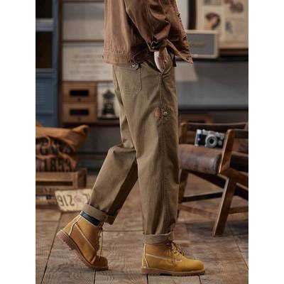 高端2025秋冬加绒美式覆古工装裤子男士潮牌宽松直筒阔腿休闲裤男