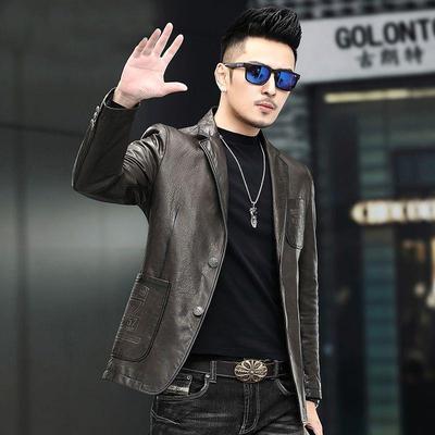 TWG真皮皮衣男西装领2025春秋新款潮流修身高级感绵羊皮夹克外套