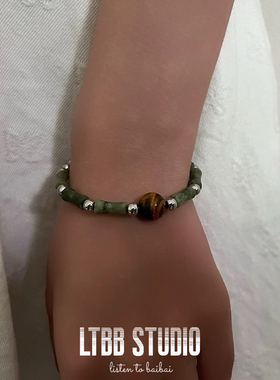 LTBB 新中式复古绿色竹节手链小众设计串珠手饰原创虎眼石手串潮