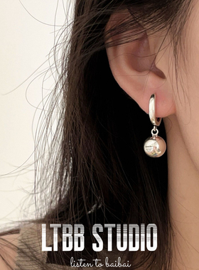 LTBB 通体S925银u型圆珠光面简约耳坠水滴耳环女银色耳饰银色耳饰