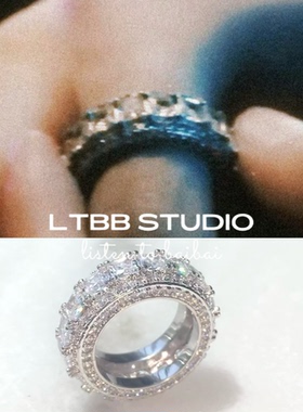 LTBB 【逆爱展轩同款】铜微镶锆石指环复古个性圆形男士戒指
