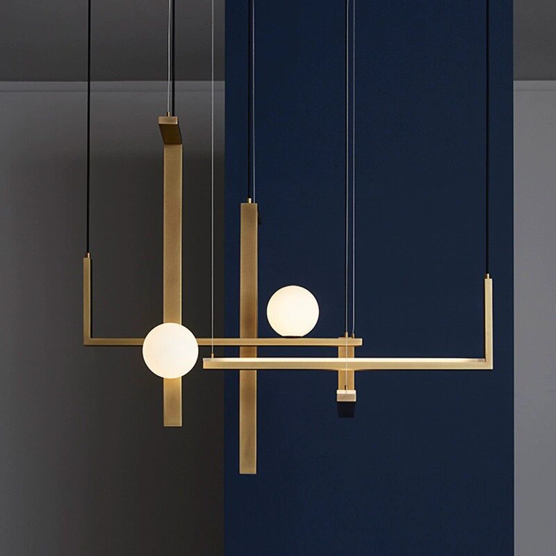 轻奢后现代设计师样板房会所休闲区L形玻璃球组合LED餐厅吧台吊灯