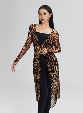 VL2502 VERNA DANCE长款外搭豹纹色系网纱版拉丁舞外搭