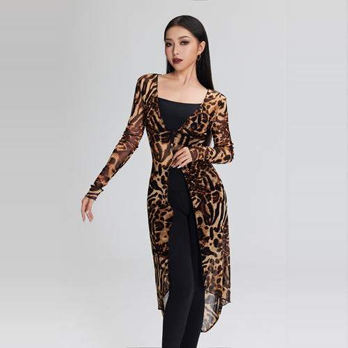 VL2502 VERNA DANCE长款外搭豹纹色系网纱版拉丁舞外搭