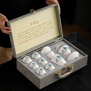 简约全套轻奢礼品伴手礼盖碗茶杯 德化羊脂玉白瓷功夫茶具套装