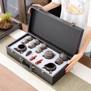 整套家用简约陶瓷泡茶壶企业送礼品商务 高档紫砂功夫茶具礼盒套装